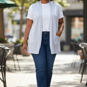 Cyrus Women's 1x Plus Size Open Front Sleeveless Cardigan Vest Gray Sweater